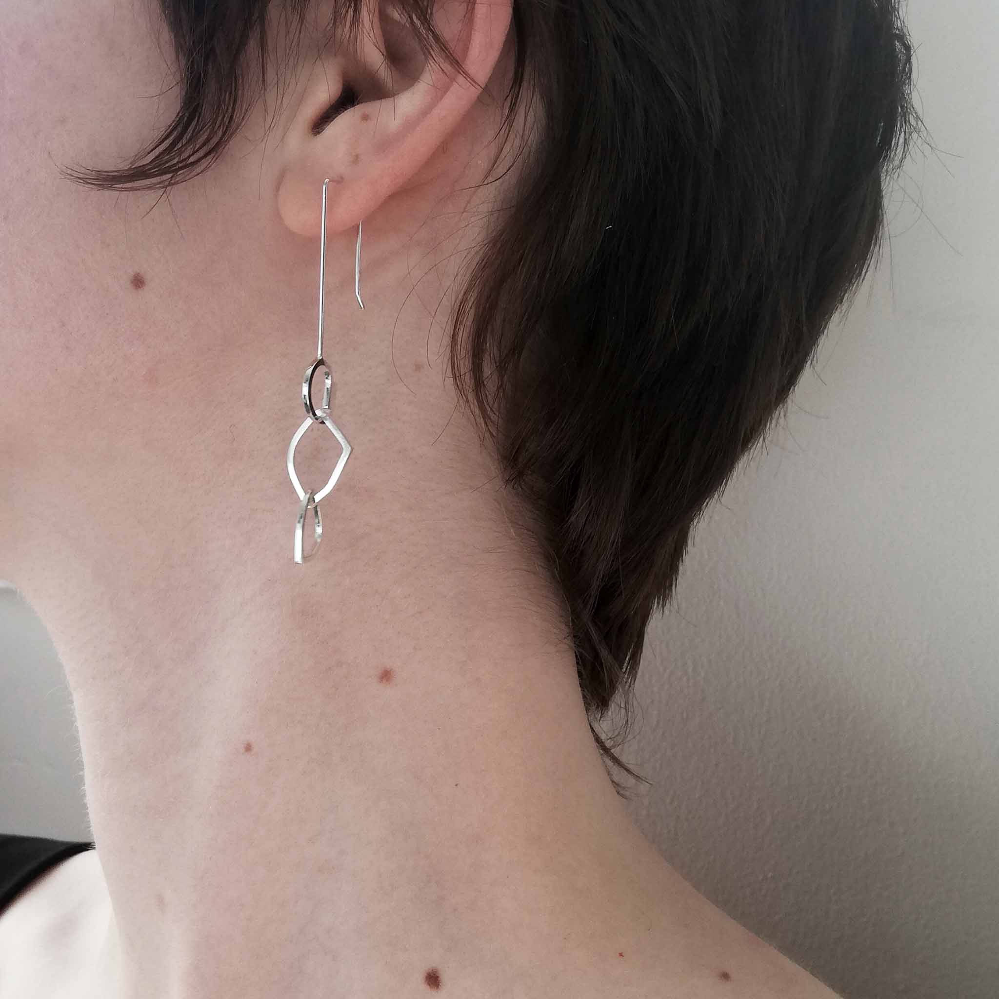 Polished Silver Contemporary Chain Drop Earrings